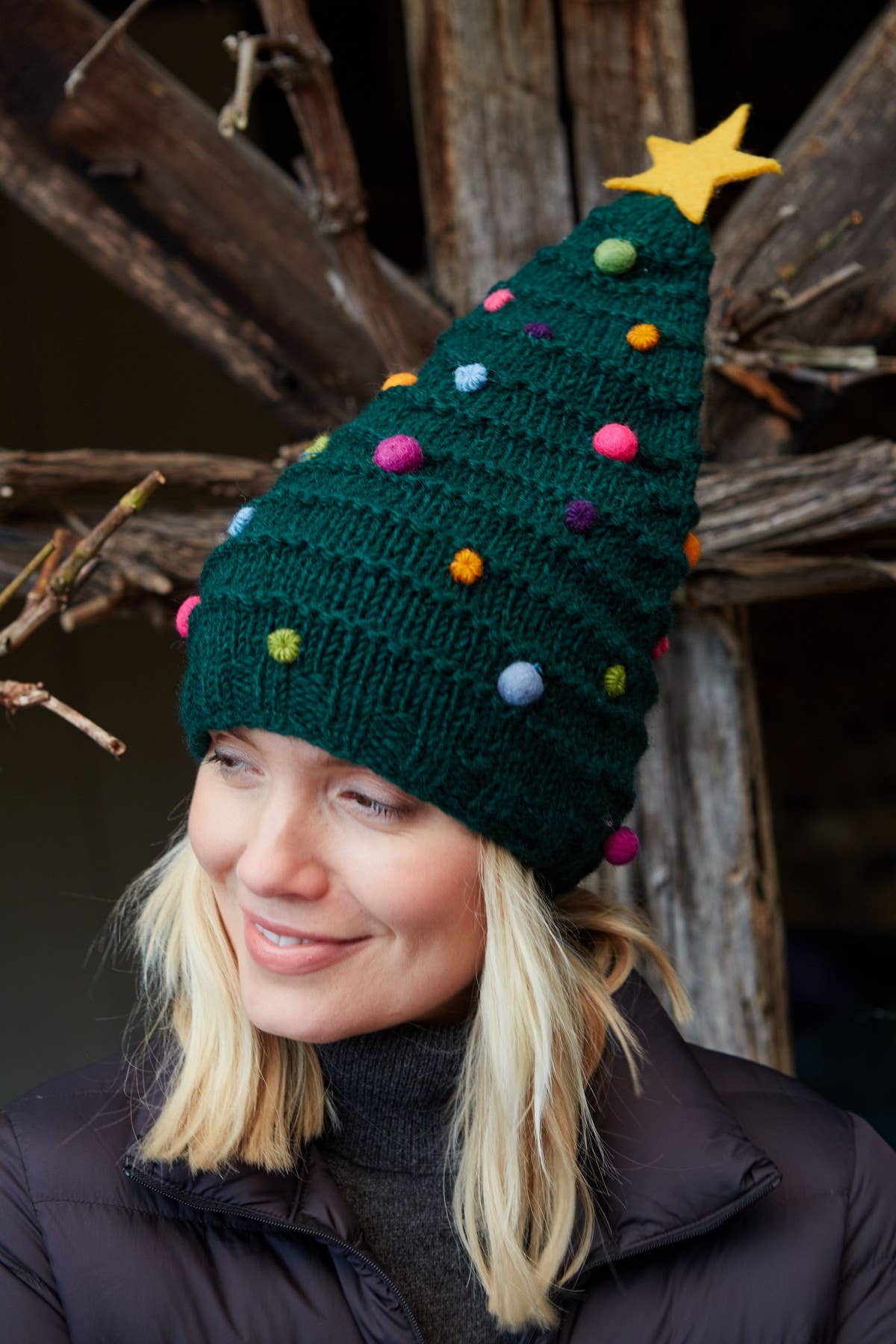 Christmas Tree - Hand Knitted Wool Multicoloured Xmas Hat for wholesale on Faire5