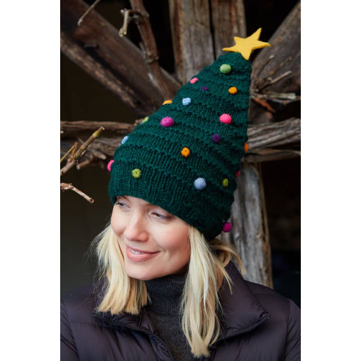 Christmas Tree - Hand Knitted Wool Multicoloured Xmas Hat for wholesale on Faire5