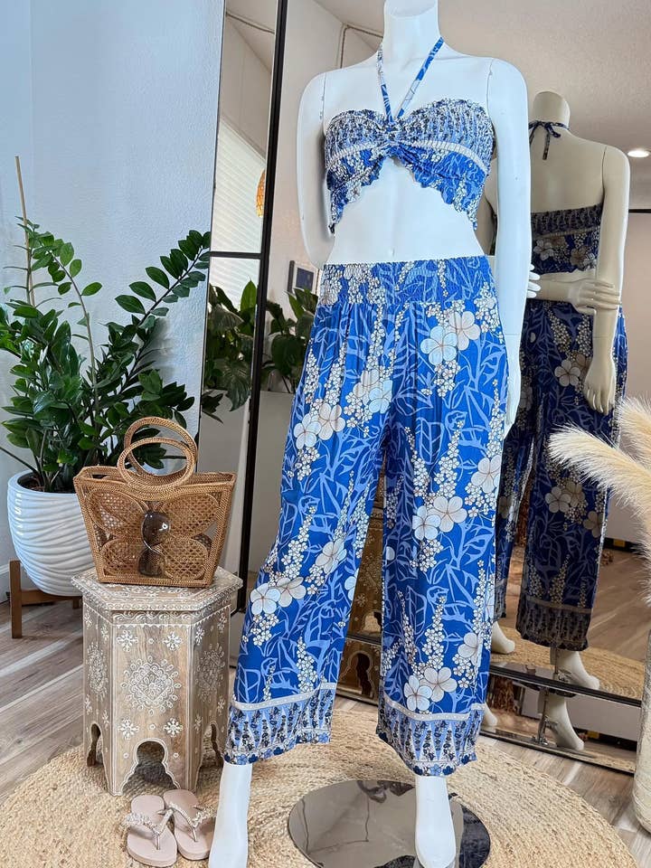 Boho Breeze Crop Top & Pants Set – Light Blue Beachwear for wholesale by Crafts Love Dreams