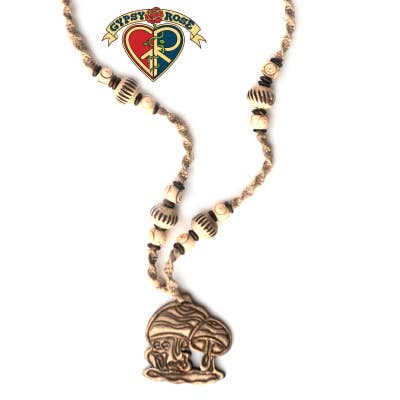 Gypsy Rose - Wholesale Pendant/Charm Necklace - Mushrooms Hand Carved Bone Pendant Necklace