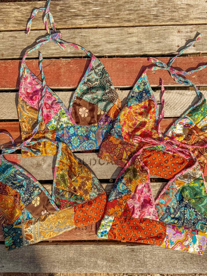 Gardenbelle Shop - Wholesale Bralette - Women's - Beachy Boho Hippie Recycled Patchwork Bralette, Bra Top