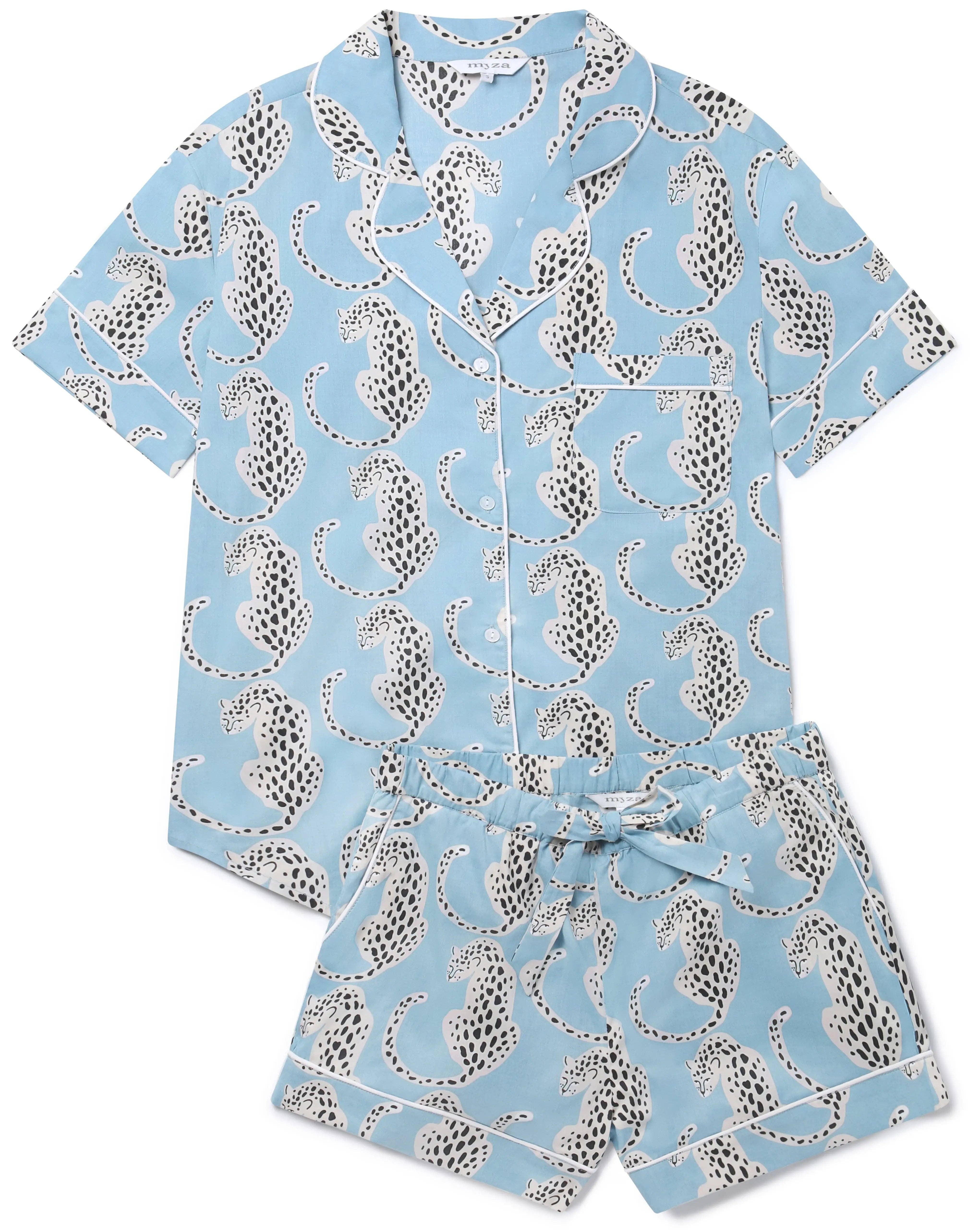 Commodities Trading (UK) Limited (Myza) - Wholesale Sleepwear Set - Women's - Blue Leopards Women's Short Sleeve Organic Cotton Pyjama Short Set2