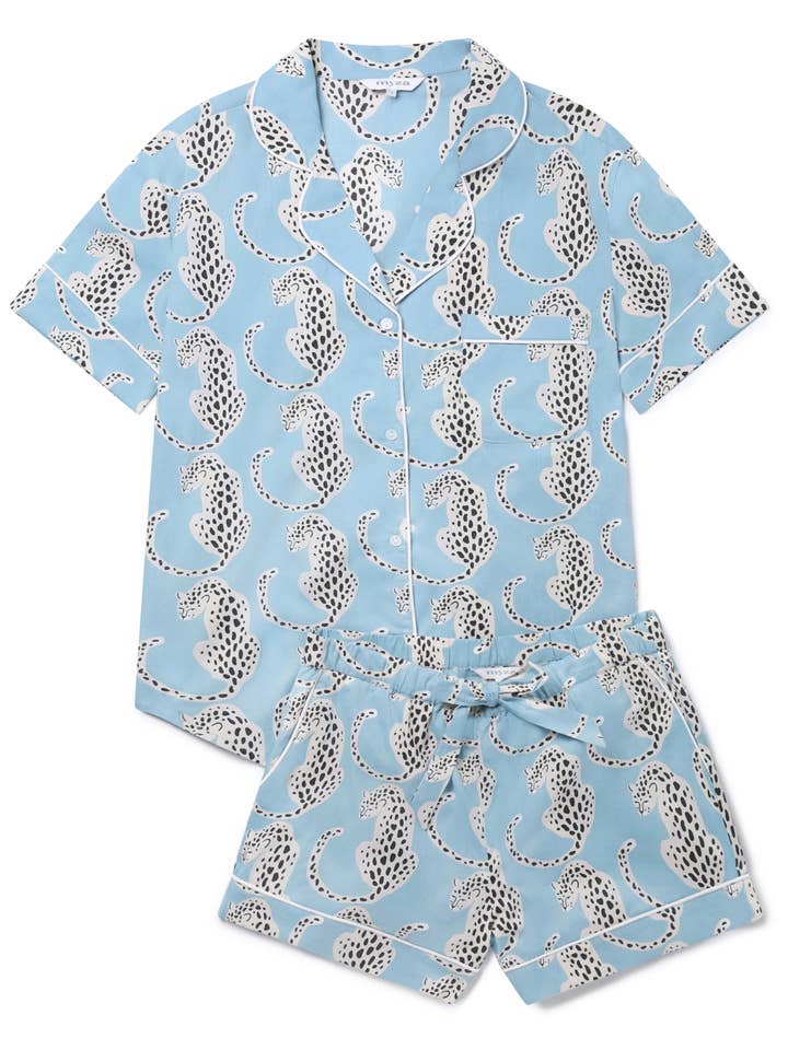 Commodities Trading (UK) Limited (Myza) - Wholesale Sleepwear Set - Women's - Blue Leopards Women's Short Sleeve Organic Cotton Pyjama Short Set2