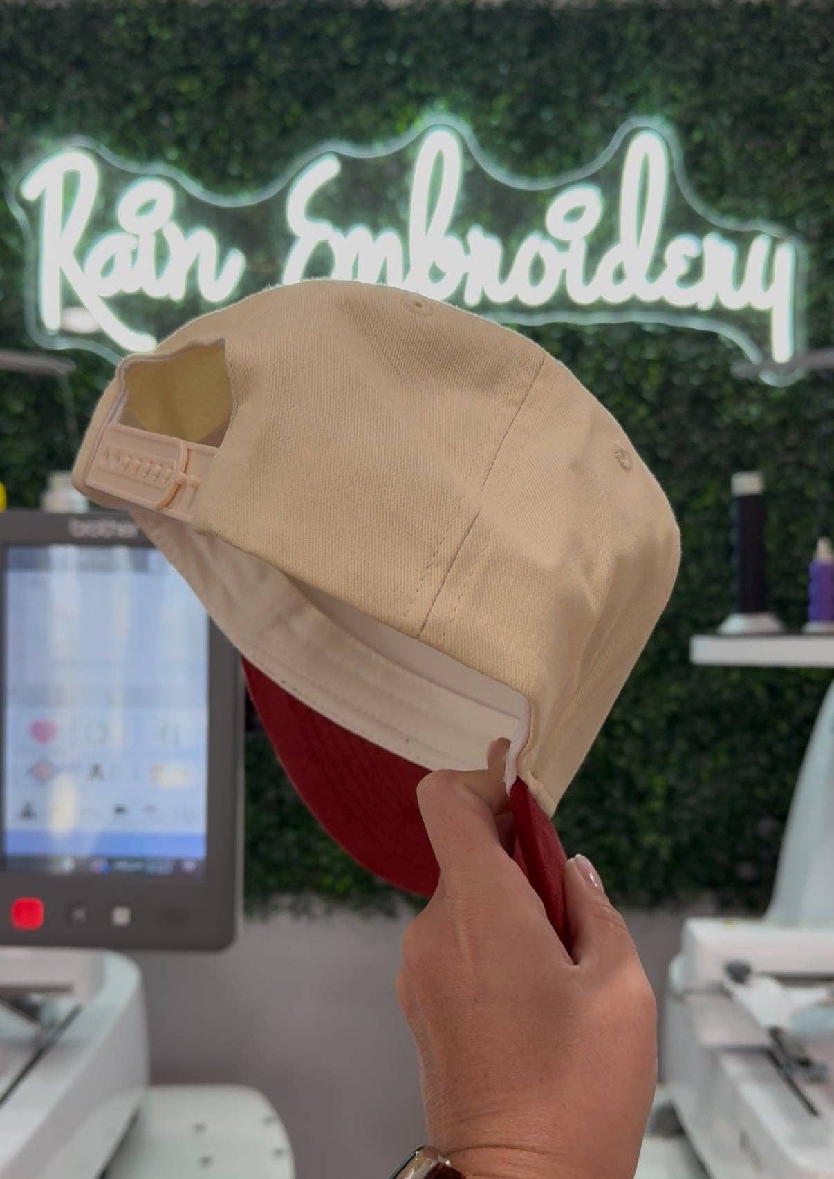 Rain Embroidery - Wholesale Trucker Hat - Unisex - Red Suede Trucker Hat (blank)5