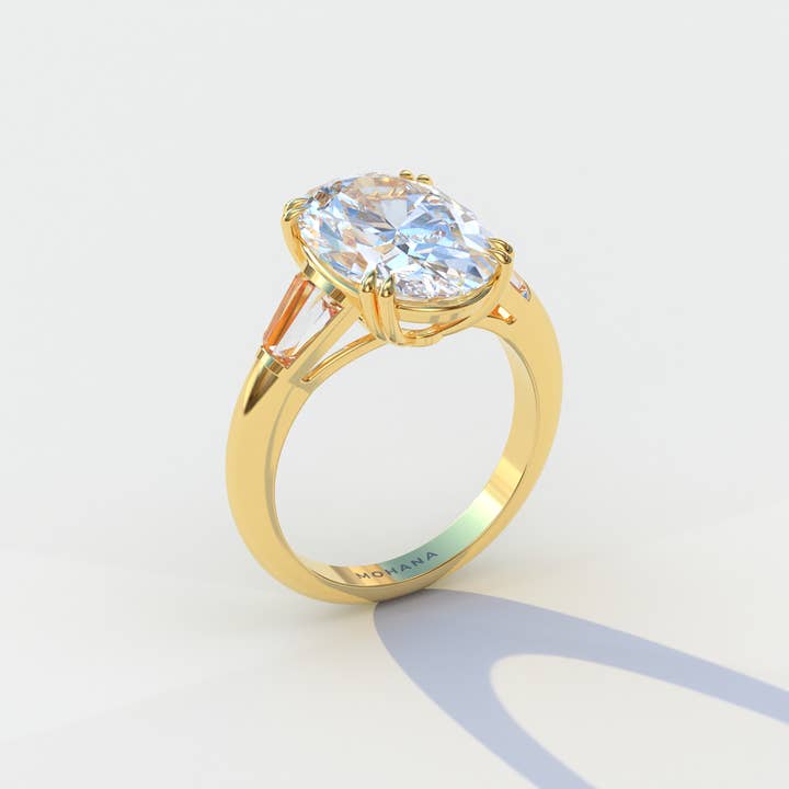 Mohana Jewels - Luxury - Wholesale Engagement Ring - 3 Carat E VVS Oval & Baguette Lab Diamond Ring - Persi6