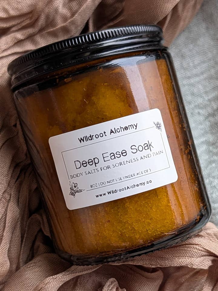 Deep Ease Soak 8oz | Muscle Relief Bath Salts • Copaiba + Frankincense + Lavender • Sore Muscle Recovery for wholesale by Wildroot Alchemy
