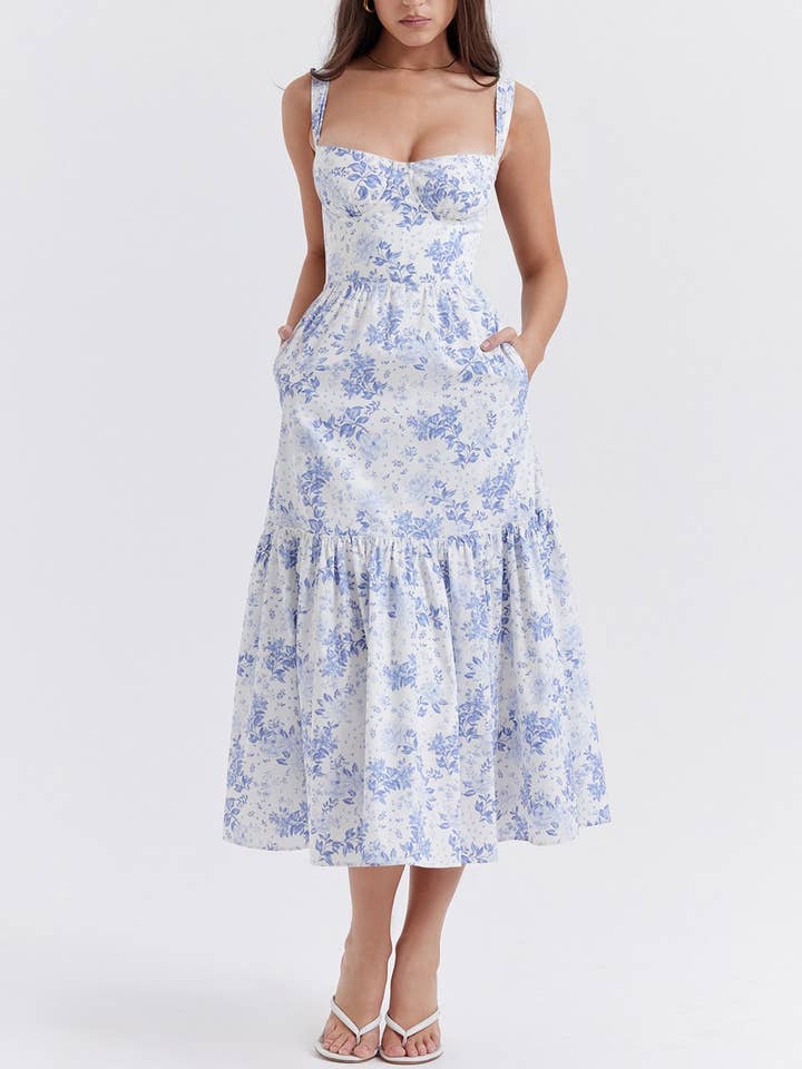 Rosa Clothing - Wholesale Dress - Women's - Suspender Floral Backless Cake Dress