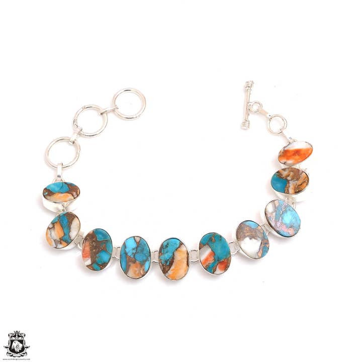 Varme ting! Spiny Oyster turkis ægte ædelsten sølv armbånd B4631 for engroshandel hos SARAH DESIGNS JEWELRY