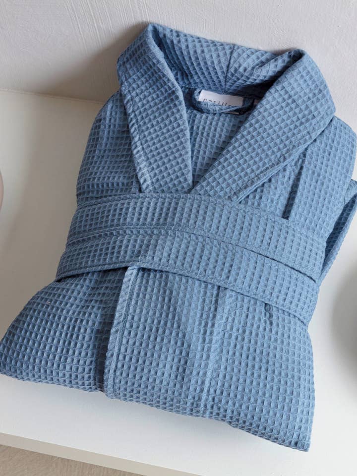 Casilin - Wholesale Robe - Unisex - Waffle Cotton - Sauna Bathrobe - Jeans Blue