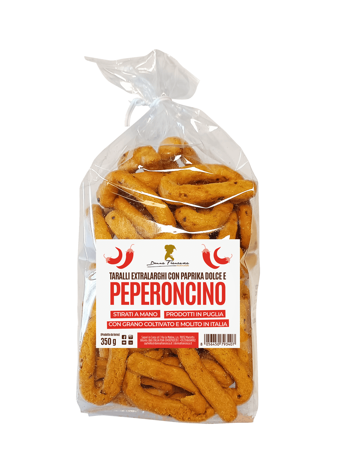 Donna Francesca - Venta al por mayor Aperitivos inflados - Taralli extra grandes con chile picante – calidad premium 350 g1