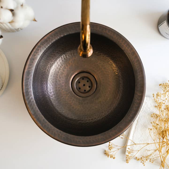 ALFIQ Copper - Wholesale Kitchen appliance - Round Dark Copper Drop-in Sink | Handmade Farmhouse Copper Undermount / Drop-in Sink5