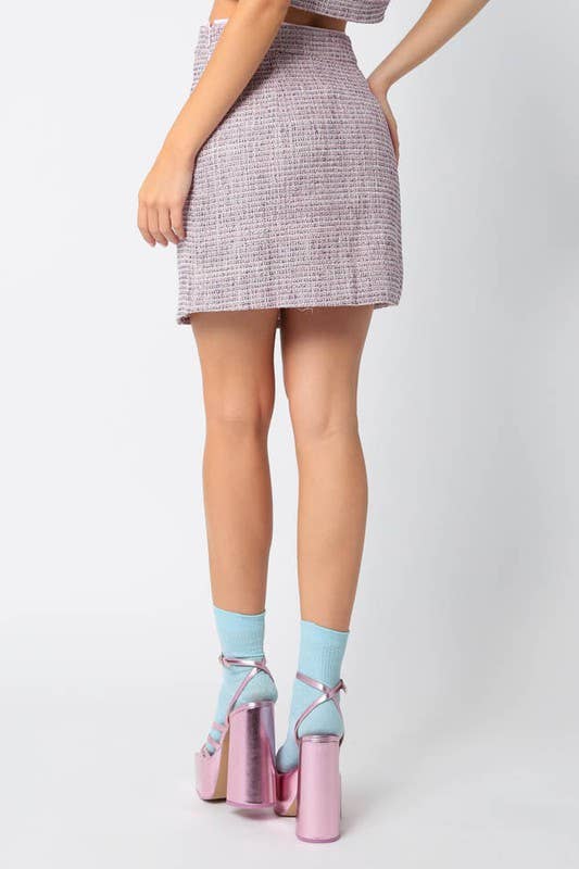 Pink Tweed Boucle Mini Skirt for wholesale on Faire2
