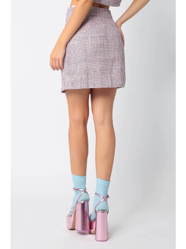 Pink Tweed Boucle Mini Skirt for wholesale on Faire2
