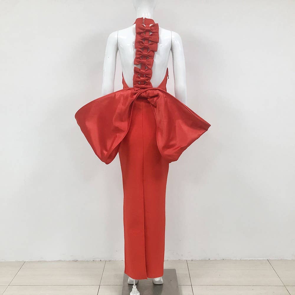 Productseeker – Großhandel Kleid – Damen – DR369 Rotes, rückenfreies Kleid mit großer Schleife und schmaler Passform5