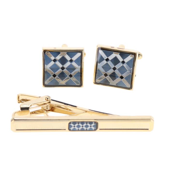 Dubal Brothers - Wholesale Cufflinks - Vittorio Vico Gold & Silver Enamel Cufflinks & Tie Bar Set by Classy Cufflinks