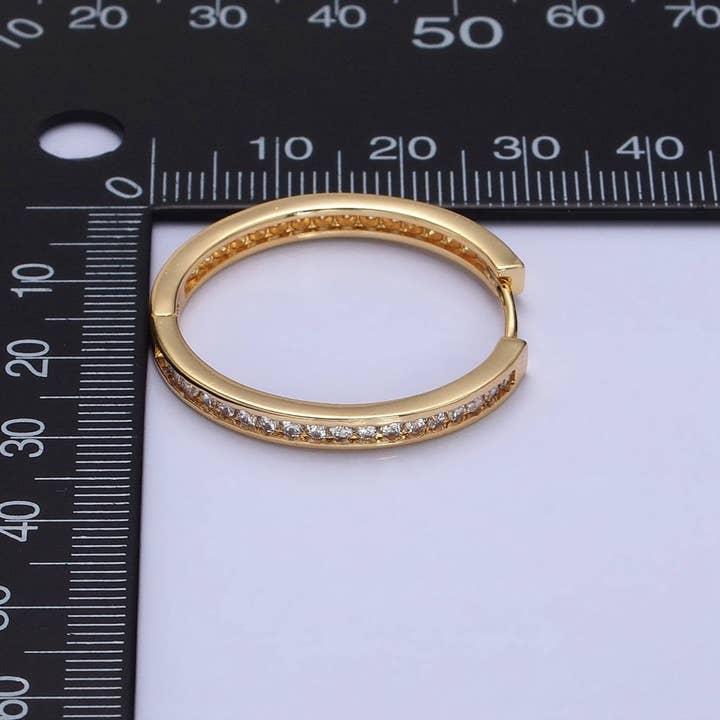 Aim Eternal - Wholesale Hoop Earrings - 16K Gold Filled 30mm Clear CZ Lined Endless Hoop Earrings in Gold & Silver | AD1193 - AD111964
