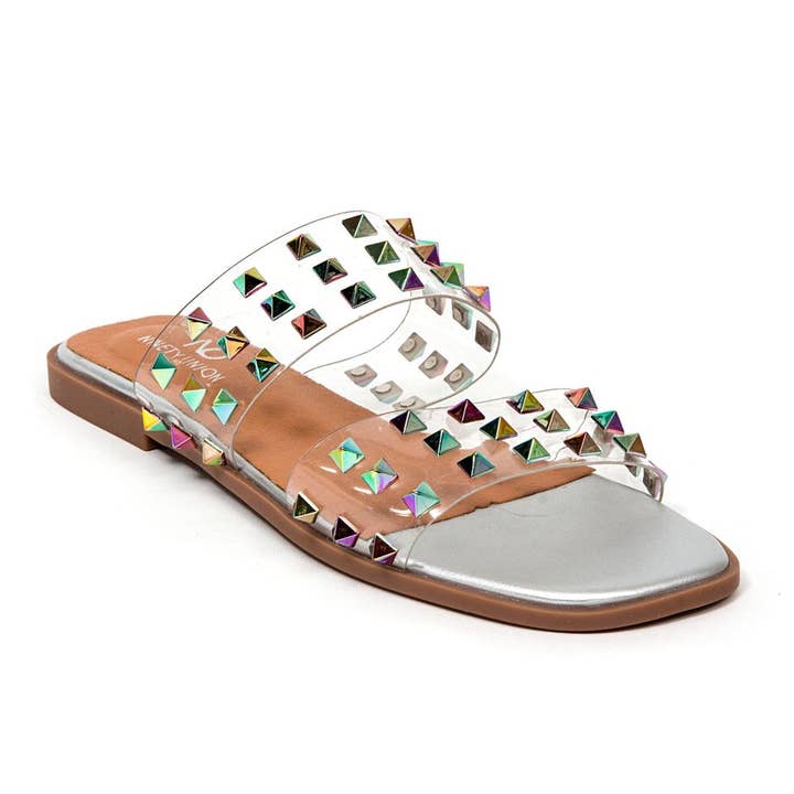 Bloom Double Banded Clear Flat Slide with Studs for wholesale by LADY COUTURE