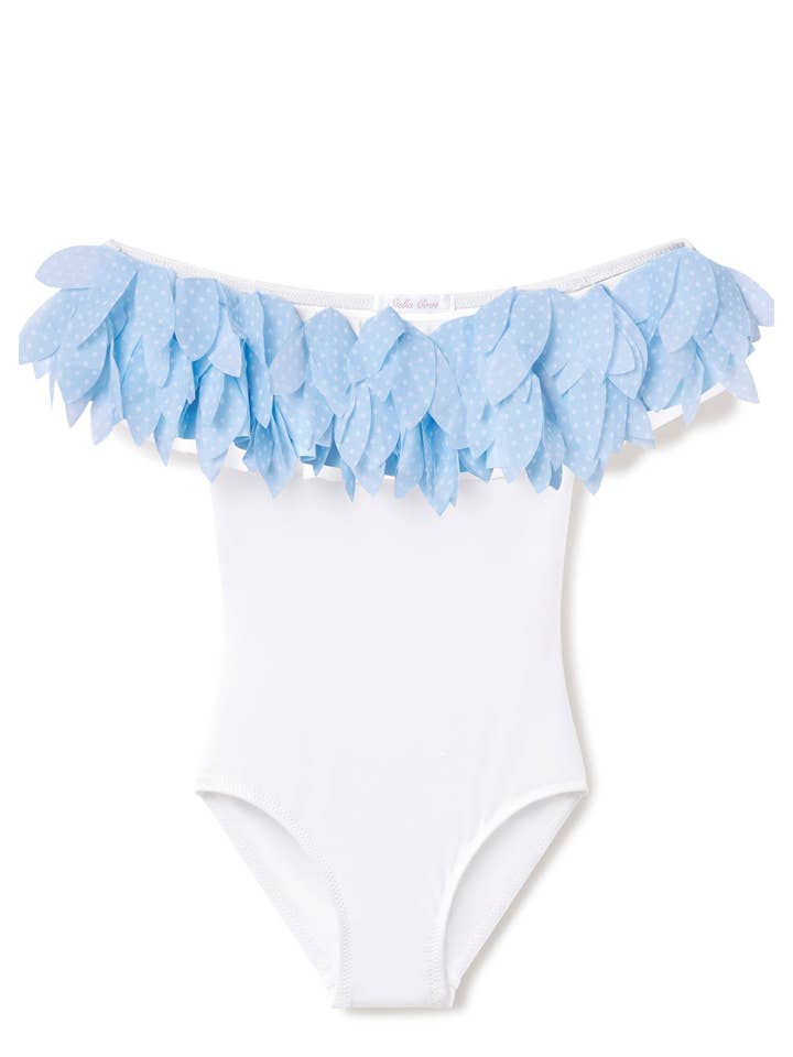 Stella Cove - Wholesale One Piece Swimsuit - Kids - Polka Dot Petals White Swimsuit