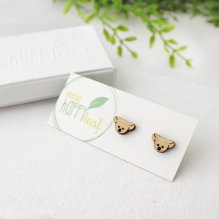 One Happy Leaf - Wholesale Stud/Post Earrings - Koala Studs, animal earrings, cute earrings, Australian1