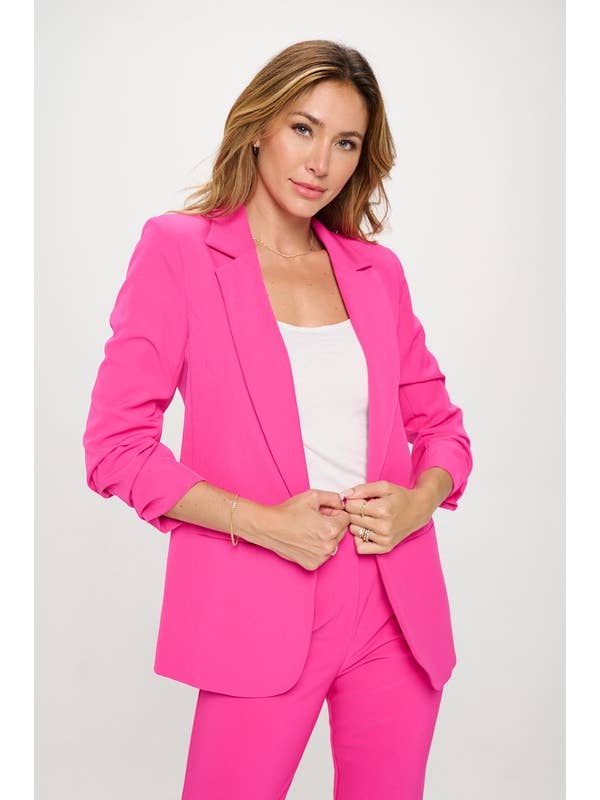 REMOVED BRAND - Wholesale Blazer - Dames - Blazer met ruches en 3/4 mouwen, printvoering en paspelzakken2