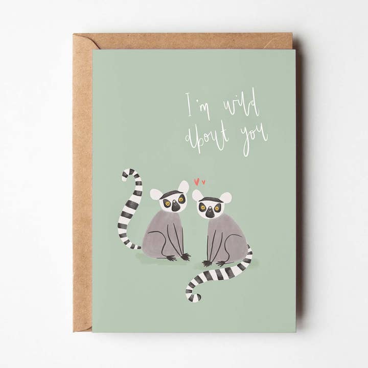 Lemur Love Aniversário/Cartão A6 de São Valentim por atacado de Mint and Pickle