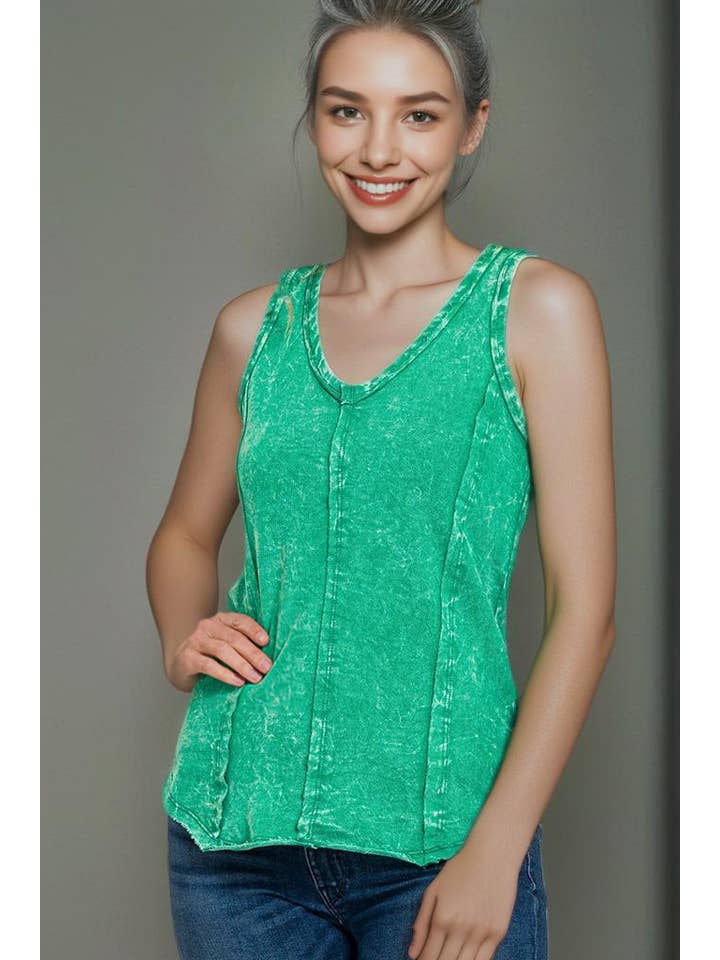 42POPS - Wholesale Tank Top - Women's - `.FRENCH TERRY CRINKLE WASHED RAW EDGE V-NECK SLEEVEL19