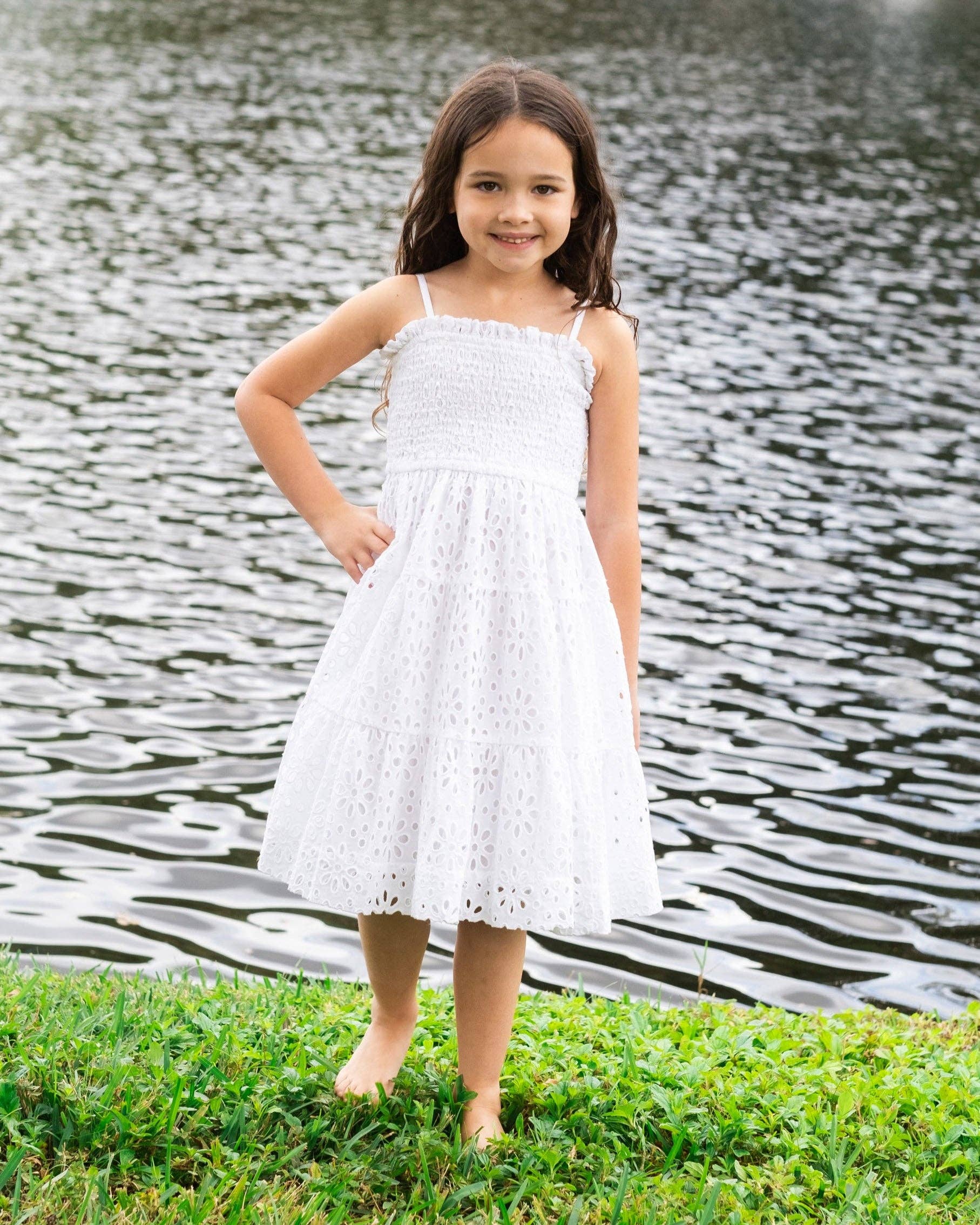 Girls Lila Dress In Fresh White Seaside Eyelet for wholesale on Faire1
