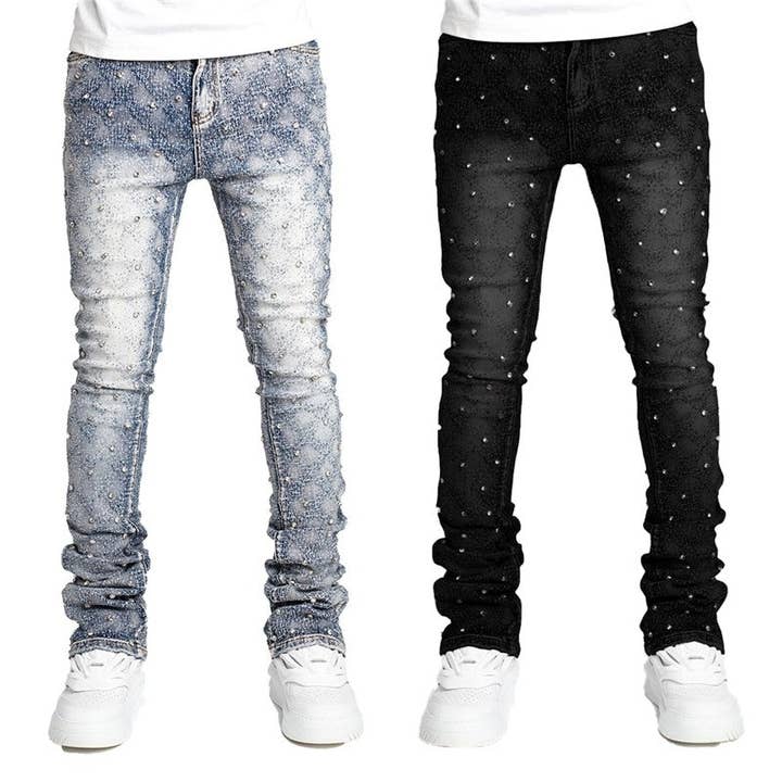 Plush Looks - Wholesale Jeans - Men's - Men's Rivet Straight Tube Pants