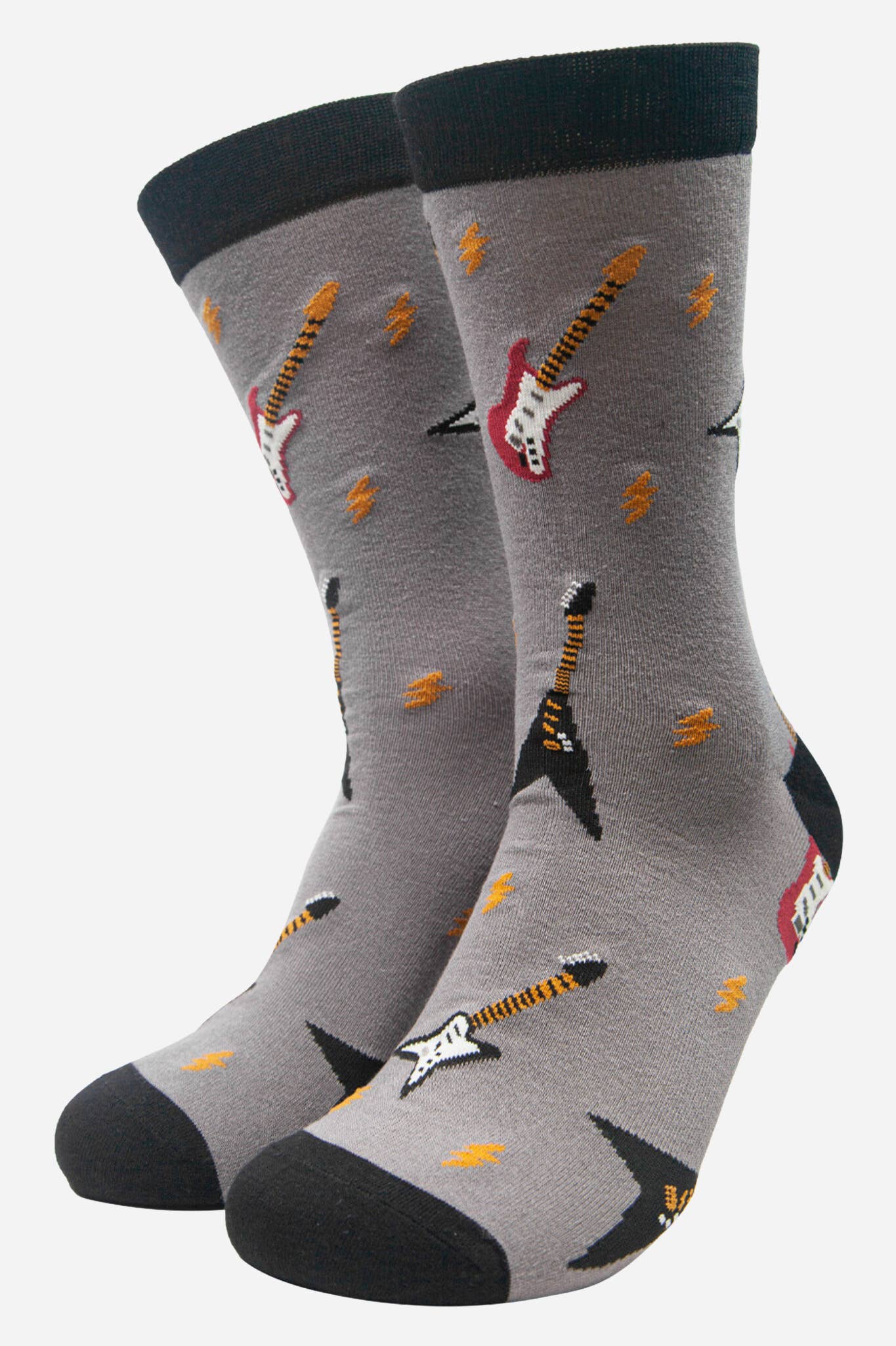 Sock Talk - Wholesale Socks - Men's - Grey Men's Electric Guitar Print Bamboo Socks