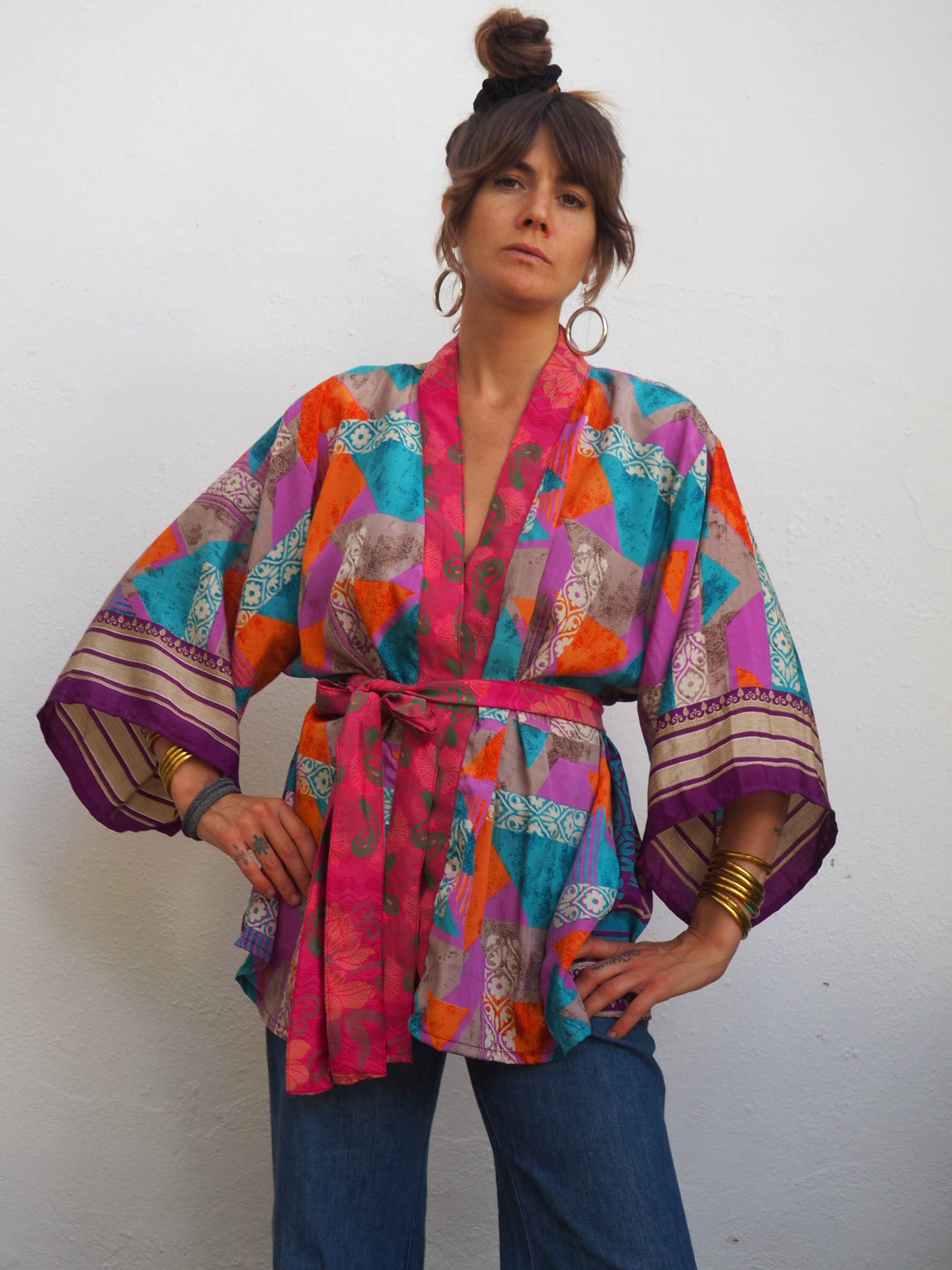Vagabond Ibiza - Wholesale Kimono - Women's - The Kardash Kimono Short – Up-cycled Vintage Sari Kimono 6