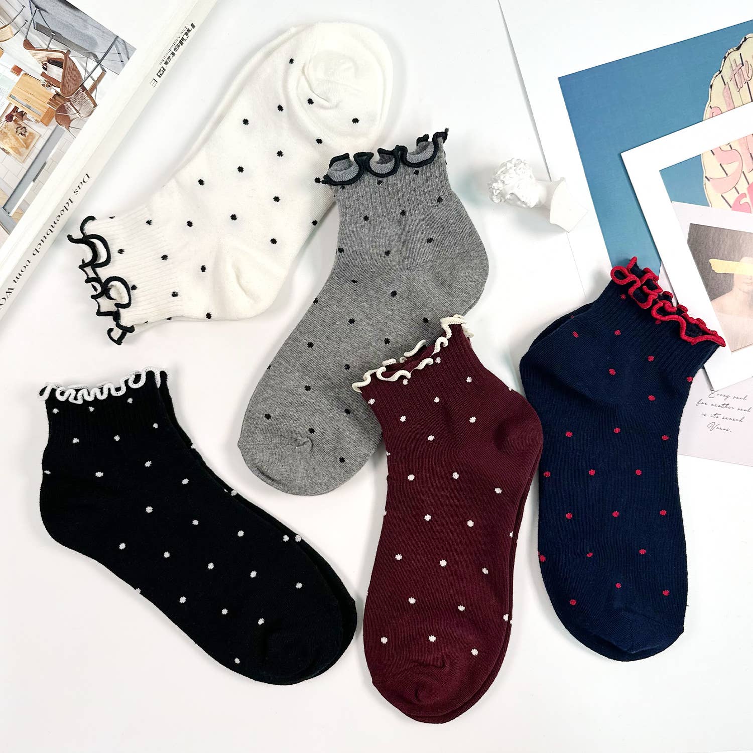 7DAYSSOCKS - Wholesale Socks - Women's - Women's Crew Frill Dot Socks5