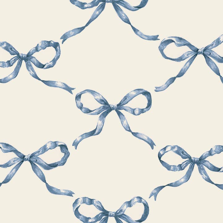 Heirloom Blue Bow Lattice Cocktail Napkin for wholesale by Hester & Cook - Stationery