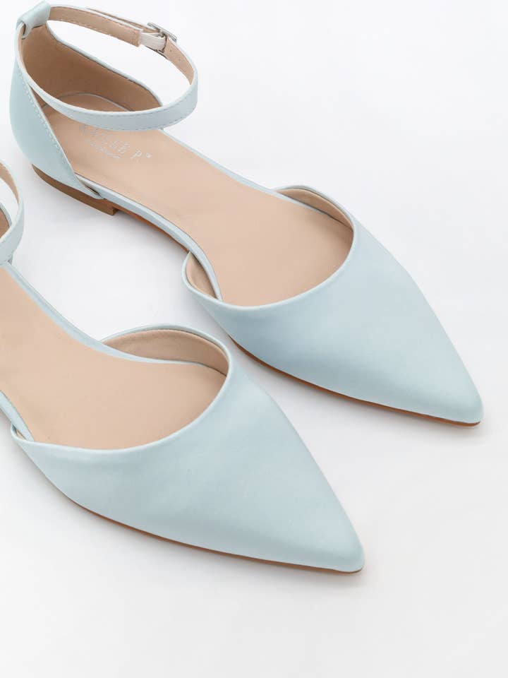 Kailee P. - Wholesale Flats - Women's - Satin Pointy Toe Flats with Ankle Strap38