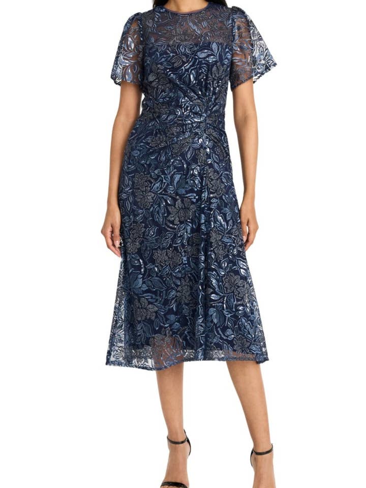 Maggy London Floral Embroidery Mesh Evening Dress for wholesale by New Yorker's Apparel