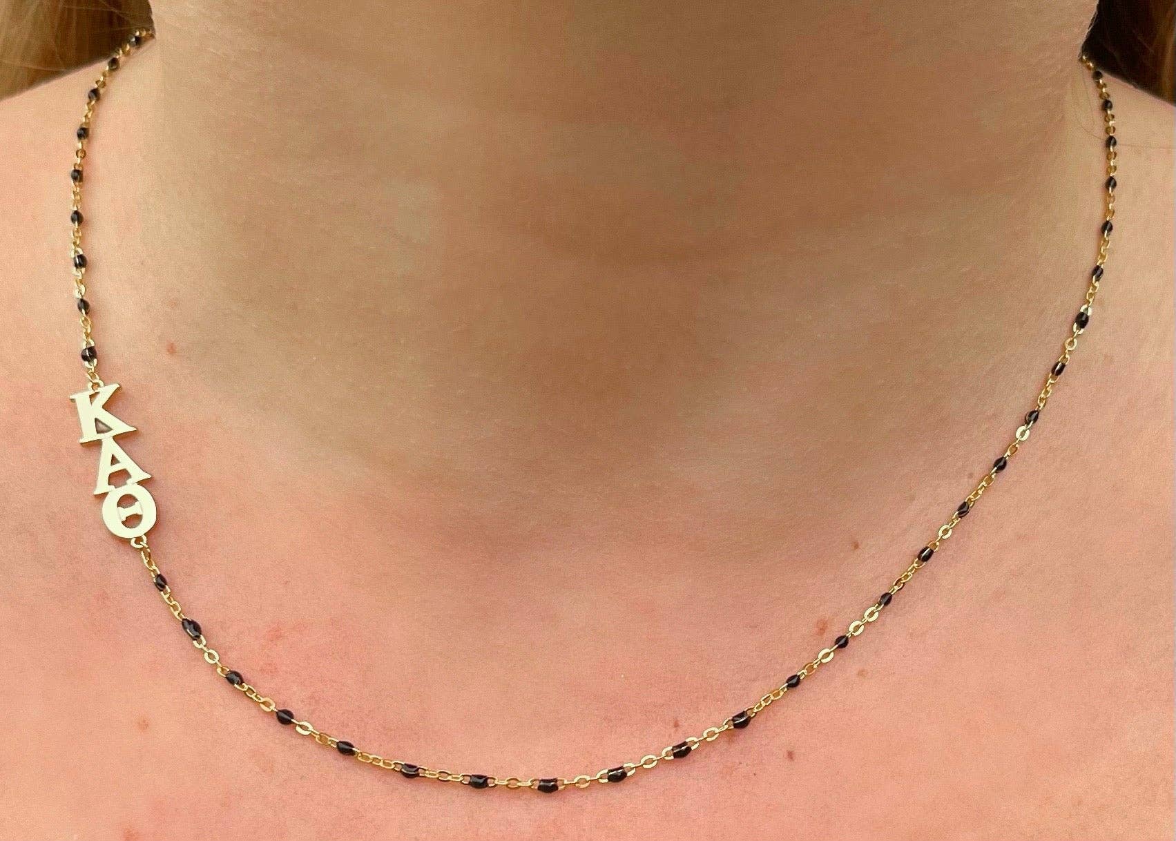 Black N201 KAT-The Kappa Alpha Theta Necklace: Side Set ΚΑΘ Enamel Bead Necklace for wholesale on Faire2