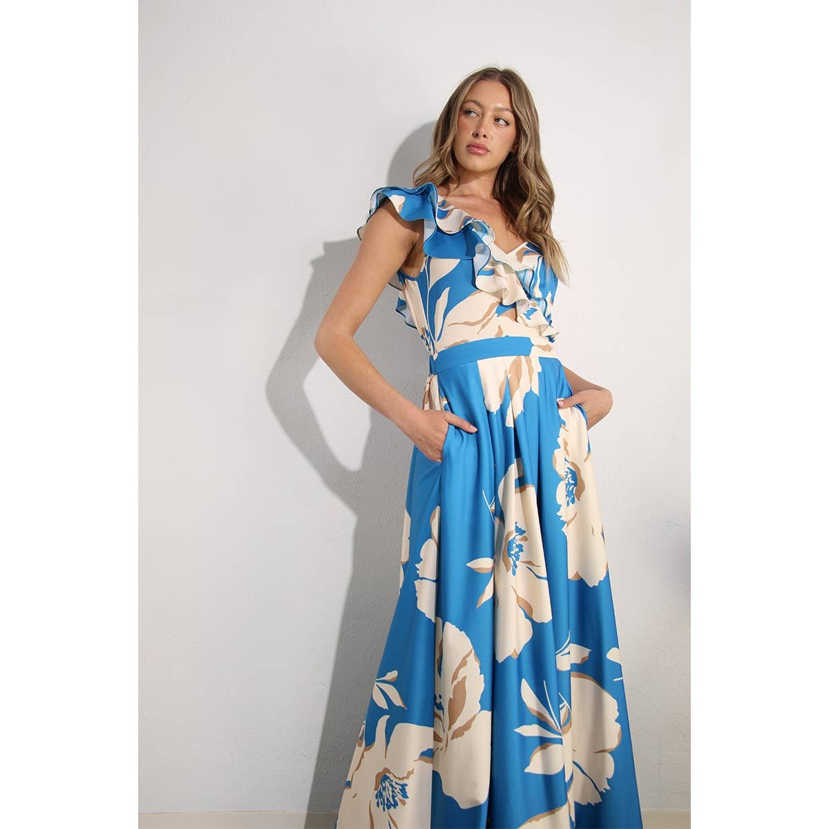 Mulla - Wholesale Dress - Women's - ONE SHOULDER RUFFLE PLEATED MAXI DRESS34