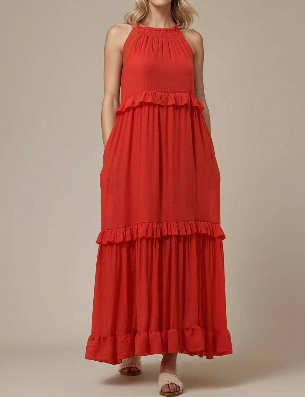 Sweetkama - Vendita all'ingrosso Vestito - Donna - Maxi abito quotidiano da donna con scollo tondo in boemia SKD2311923