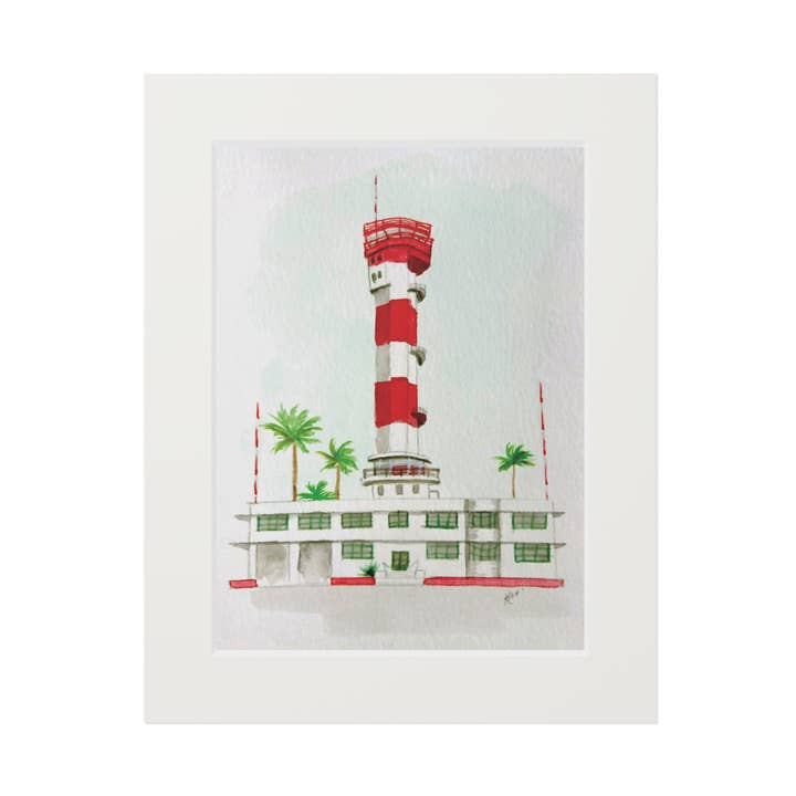 Stampa d'Arte Acquerello Torre di Controllo Ford Island Pearl Harbor (Passepartout) per la vendita all'ingrosso da parte di Kimberly Ratliff Art