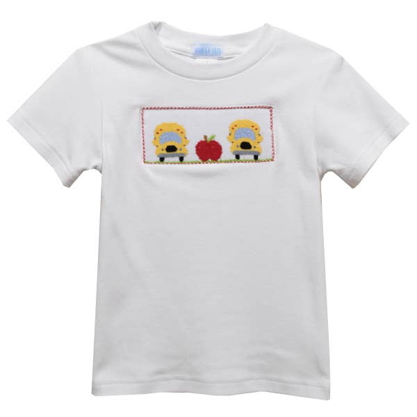 Back To School Smocked White Short Sleeve Boys T-Shirt for wholesale by Vive La Fete