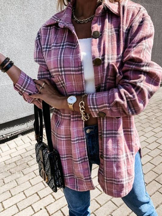 Lily Clothing - Wholesale Shirt Jacket/Shacket - Women's - Mid-length single breasted woolen shirt with loose lapel