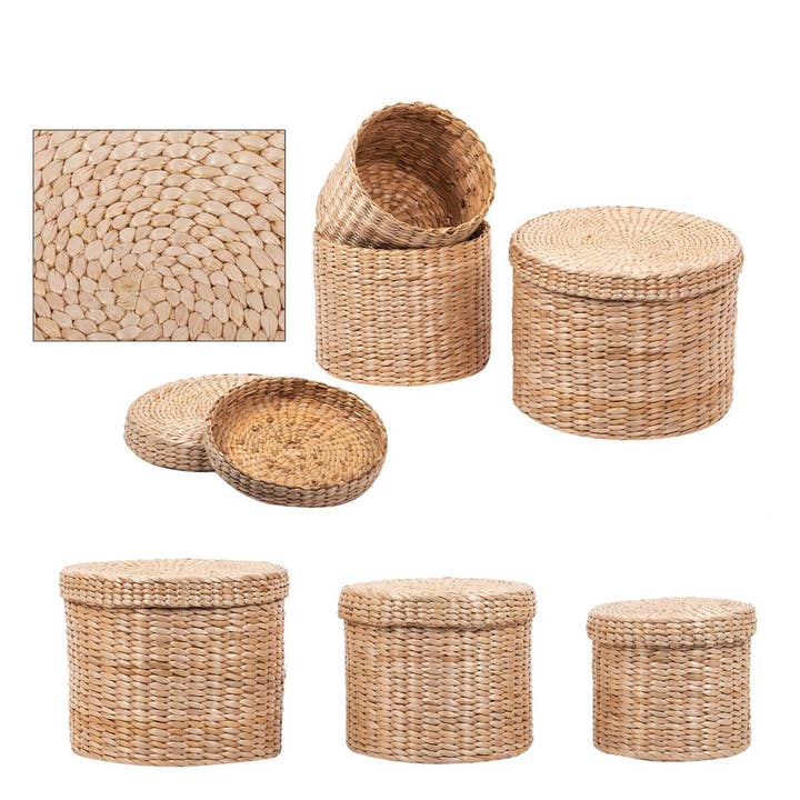 Truu Design - Wholesale Storage Bin - Set/3 Round Lidded StorageBaskets, L, M, S