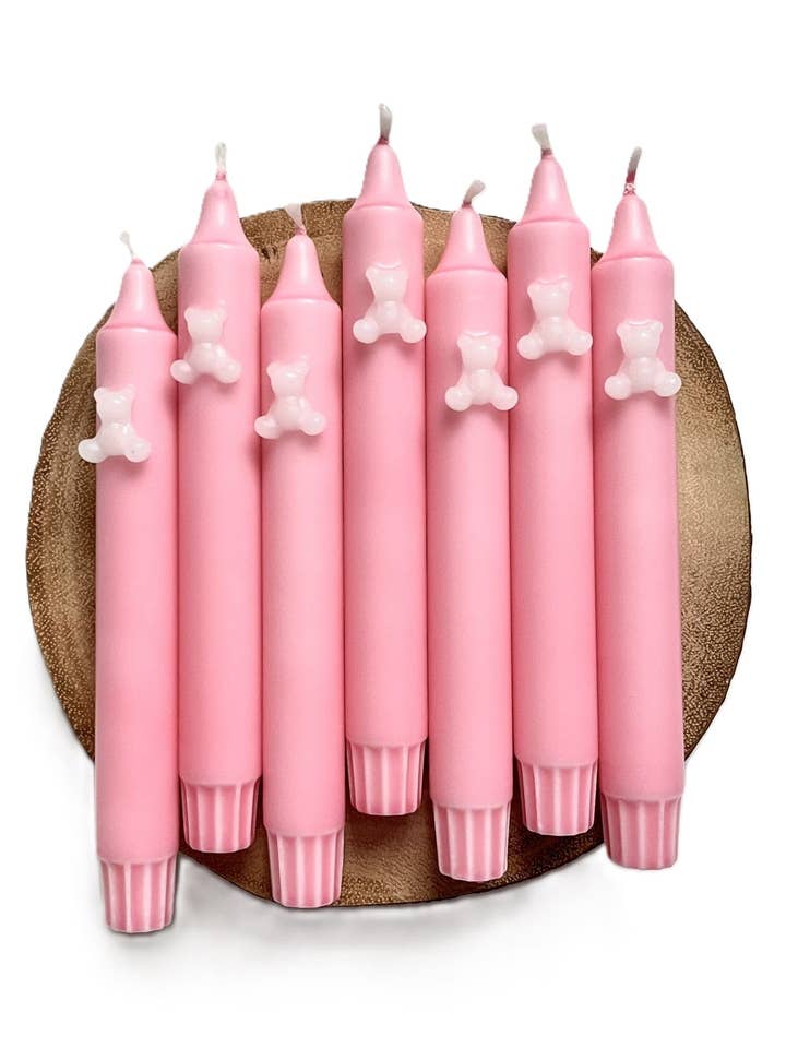 TEDDY BEAR Hvid/Pink Dip Dye 3D Taper Lys Duo for engroshandel hos Dot Home Aroma