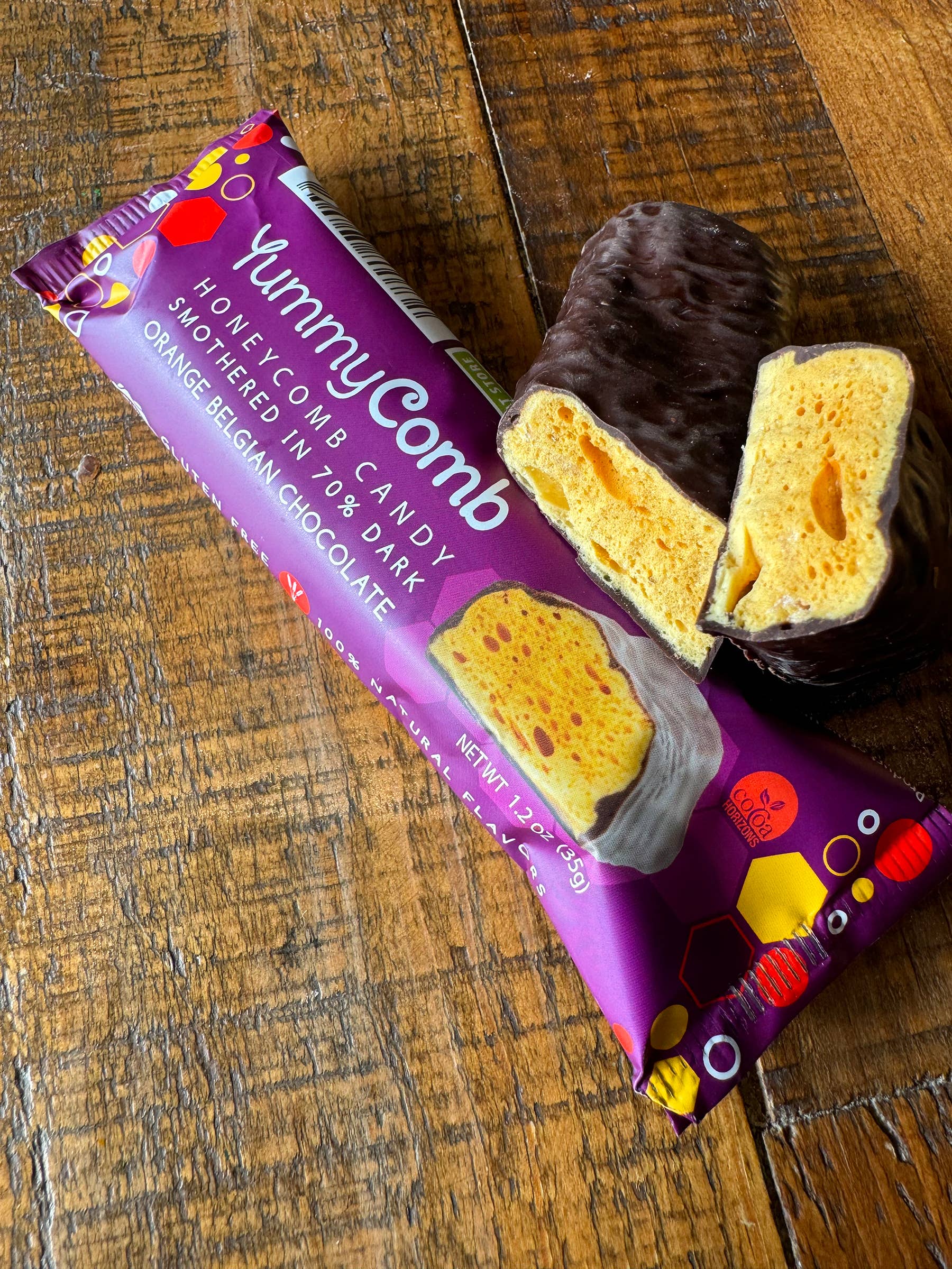 Yummycomb - Wholesale Chocoladereep - 12 stuks honingraatrepen van 35 g, omhuld met 70% donkere Belgische sinaasappelchocolade1