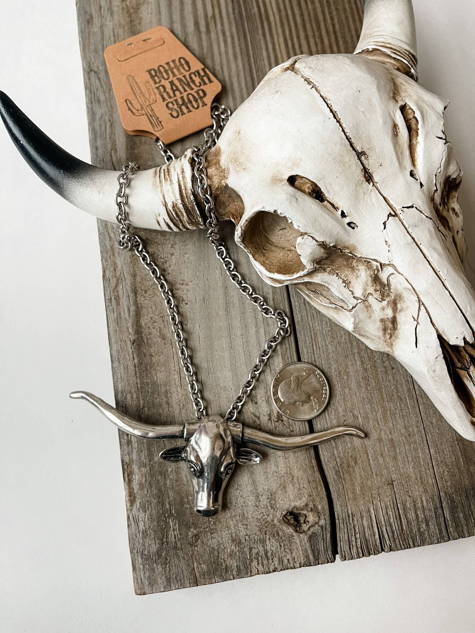 Boho Ranch Shop - Wholesale Pendant/Charm Necklace - Large Longhorn Pendant Steer Western Necklace5