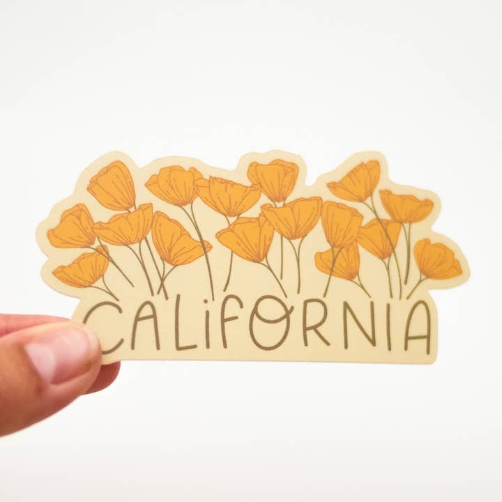 California Growing Poppy Flower Vinyl Sticker for wholesale by Union Made