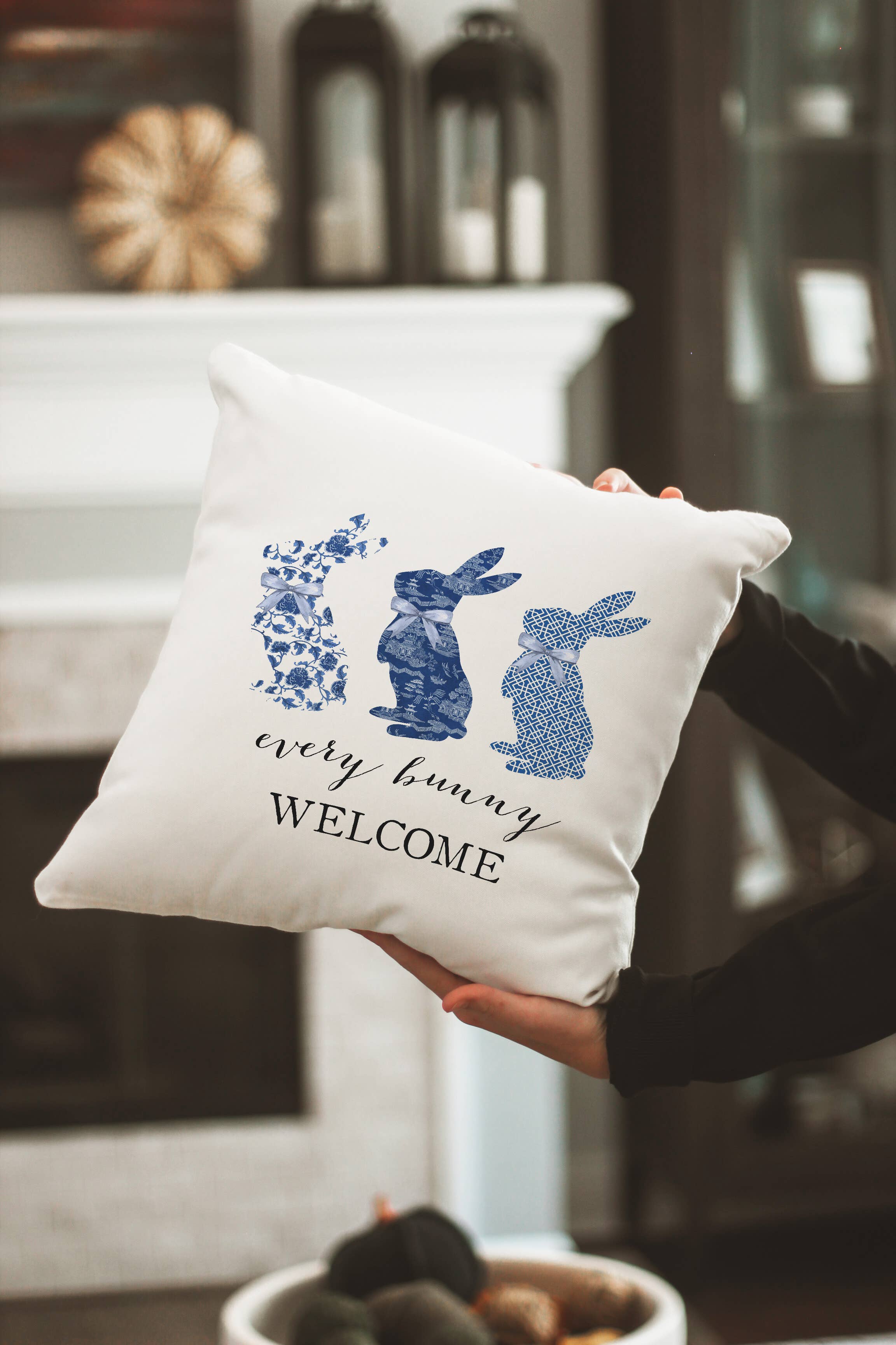 Canary Road - Wholesale Throw/Decorative Pillow - Easter Bunny Trio Pillow, Spring Decor White Pillow1