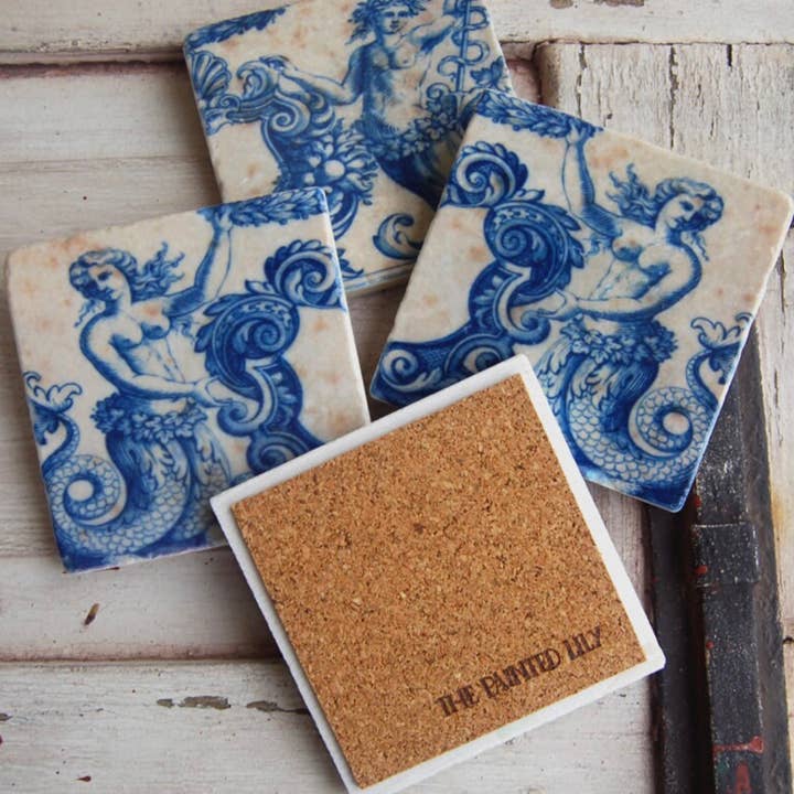 The Painted Lily - Wholesale Coasters - Mermaids stone coasters - case of 42