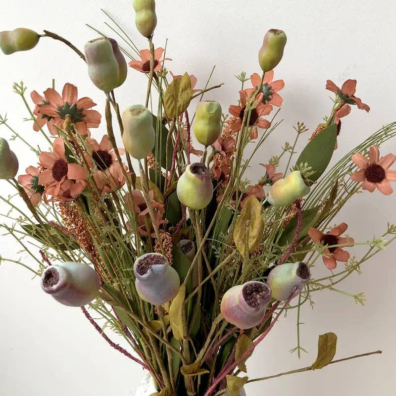 Huis Van Merken - Vente Fleurs artificielles - Fleurs d'automne 4-Pack : Centre de table décoratif d'automne artificiel beige rose0