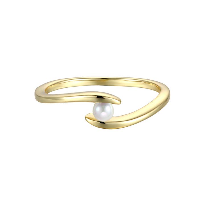 Genevive - Wholesale Band/Stacked Ring - White Genuine Freshwater Pearl Ocean Wave Stacking Ring