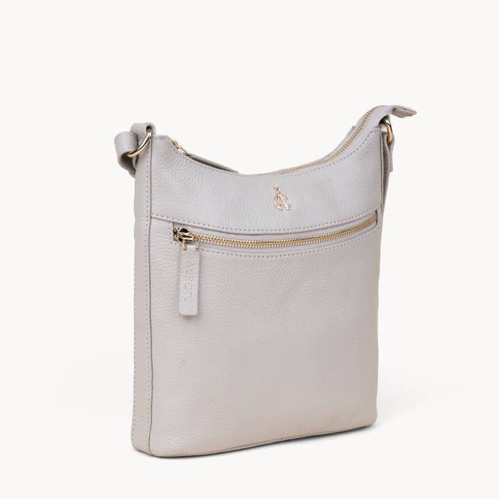 Assots London - Wholesale Crossbody bag – Women's - 'SALLY' Ice Grey Pebble Grain Real Leather Crossbody Bag3